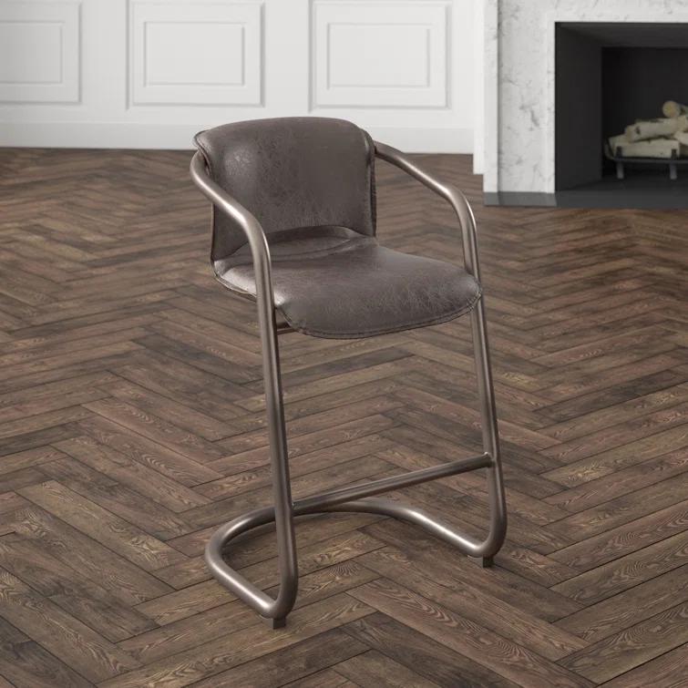 Chiavari Distressed Jet Brown Leather Counter Chair Duo