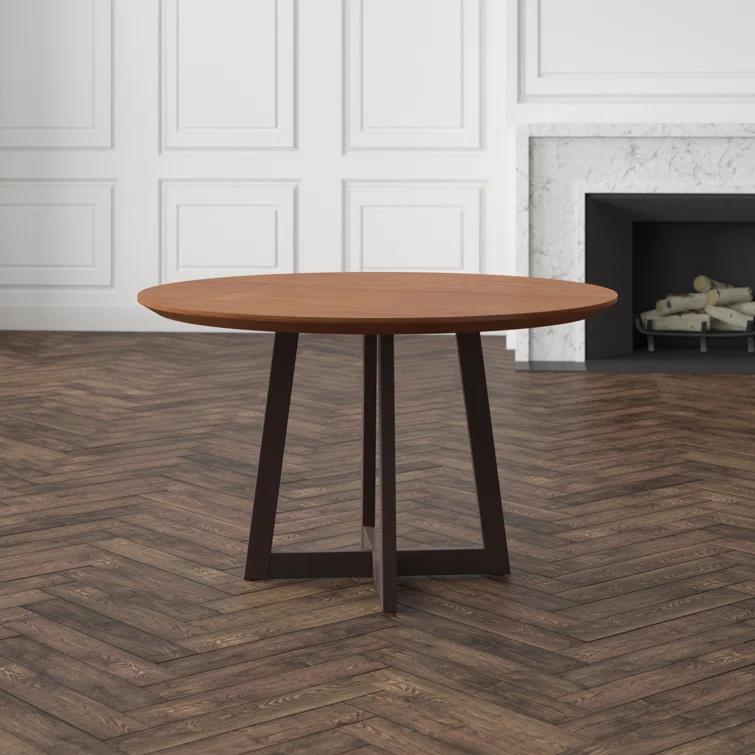 Loon Peak® Kerris Acacia Round Solid Wood Top Metal Base Dining Table