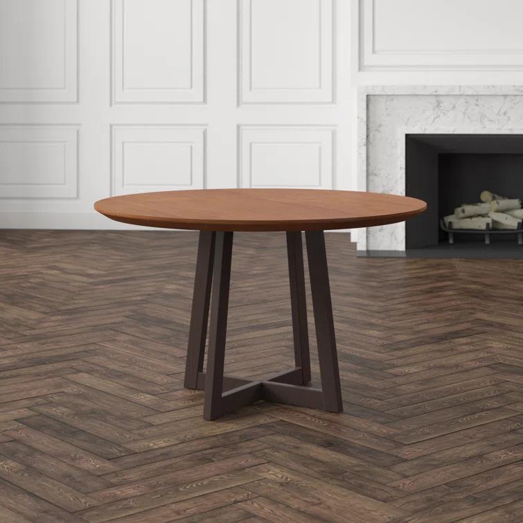 Loon Peak® Kerris Acacia Round Solid Wood Top Metal Base Dining Table