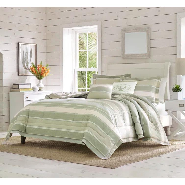 Queen 5pc Serenity Comforter & Sham Set Green - Tommy Bahama: Percale, Reversible, Includes Decorative Pillows