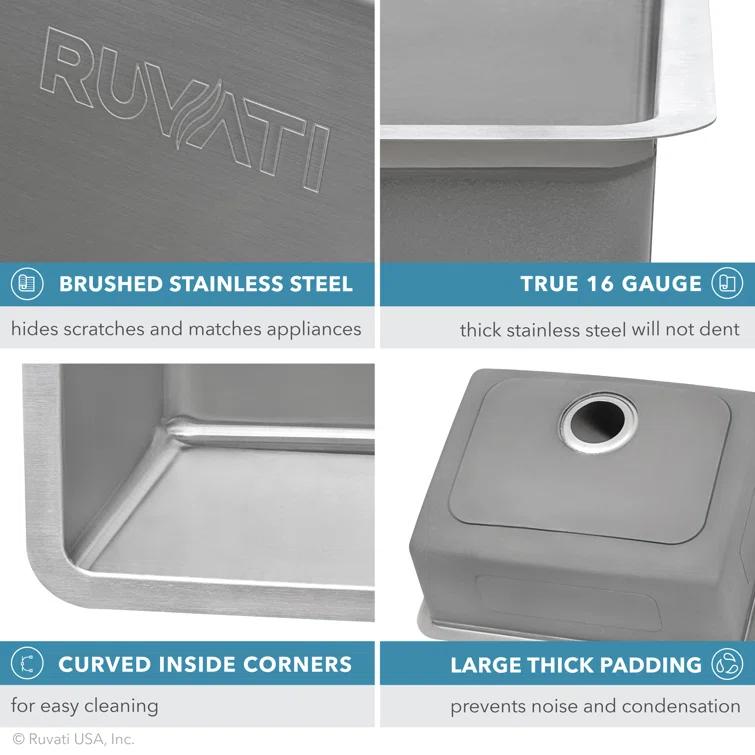 Ruvati RVM5077 Ruvati 28-inch Undermount Kitchen Sink 50/50 Double Bowl 16 Gauge Stainless Steel