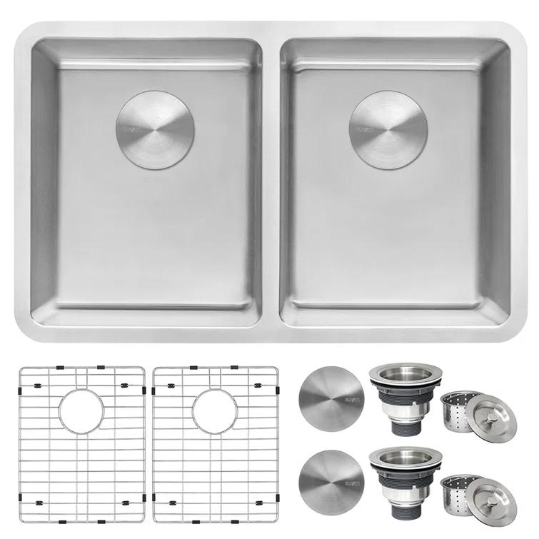 Ruvati RVM5077 Ruvati 28-inch Undermount Kitchen Sink 50/50 Double Bowl 16 Gauge Stainless Steel
