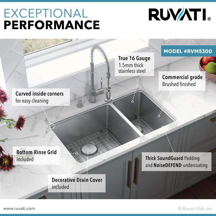 Ruvati 32-inch Undermount Kitchen Sink 16 Gauge Stainless Steel