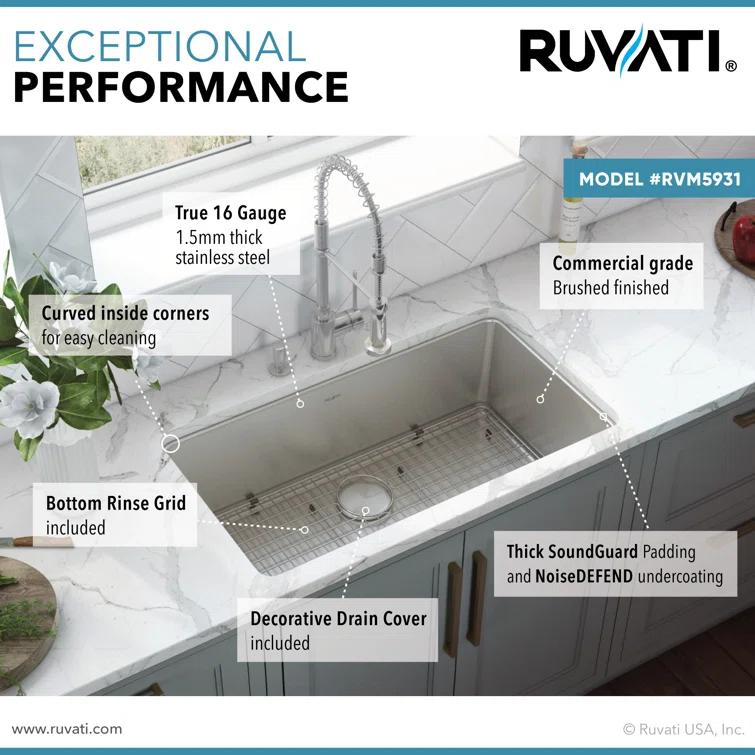 Ruvati 32-inch Undermount Kitchen Sink 16 Gauge Stainless Steel