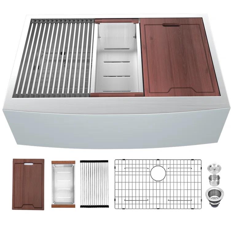 36 Farmhouse Sink Stainless Steel Kitchen Sink Apron Front Ledge Workstation Single Bowl Farm Sink