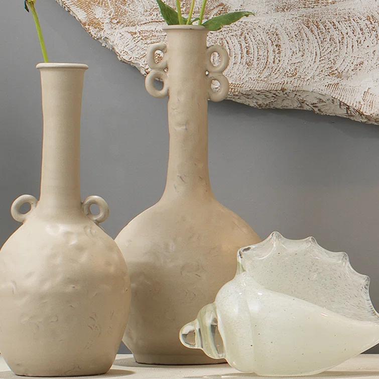 Jamie Young Co Large Transitional Ceramic Babar Vase in Beige
