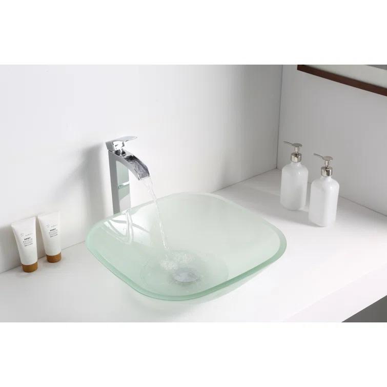 ANZZI LS-AZ8125 ANZZI Victor 16.5'' Matte Clear Tempered Glass Square Bathroom Sink