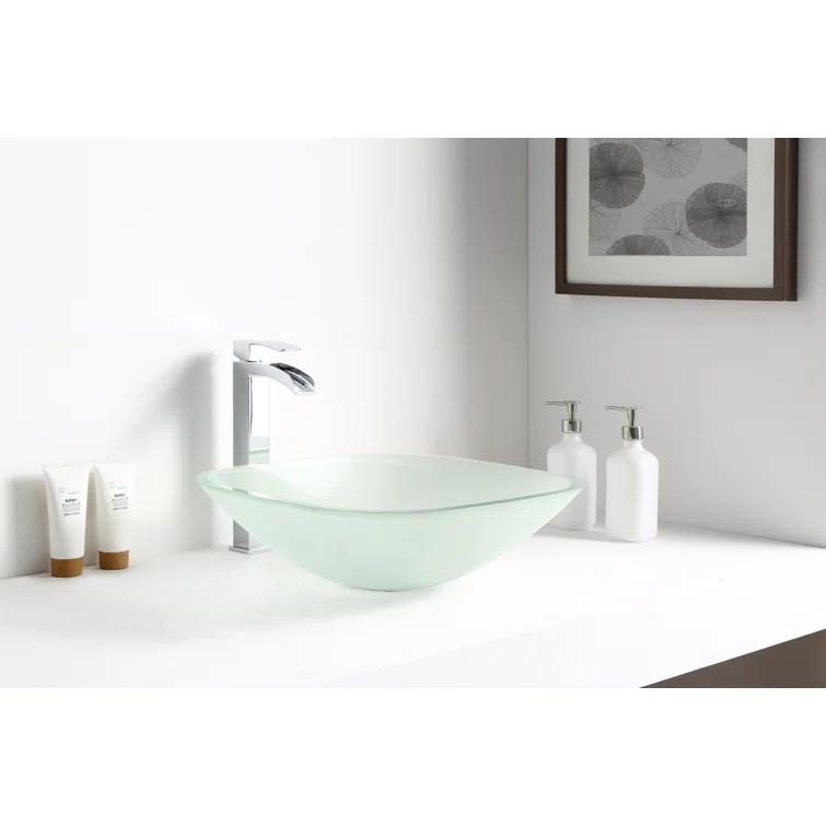 ANZZI LS-AZ8125 ANZZI Victor 16.5'' Matte Clear Tempered Glass Square Bathroom Sink