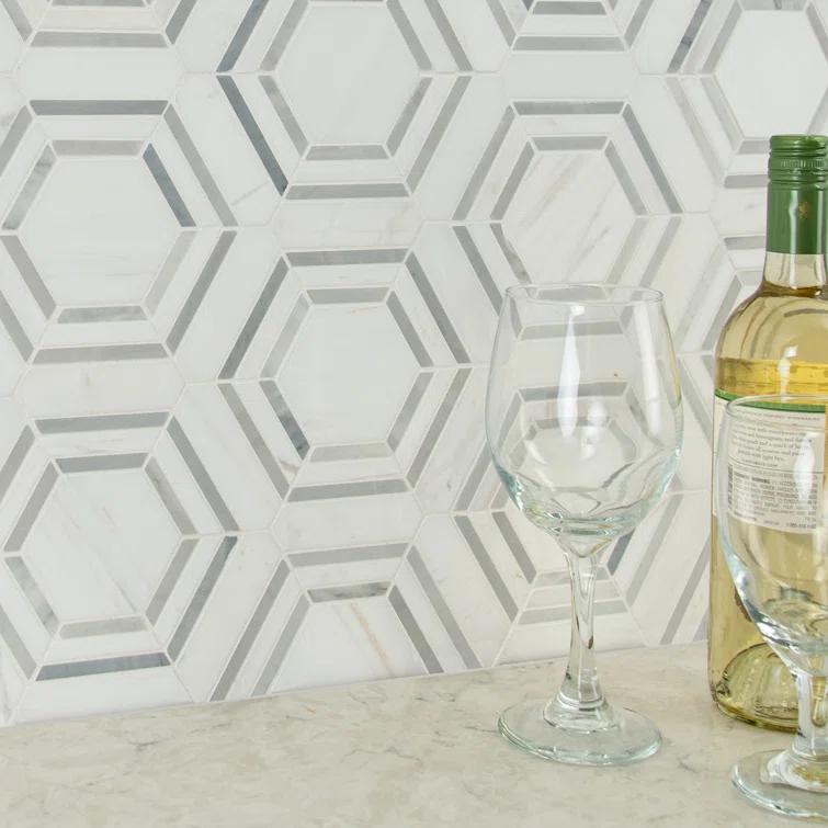 Bianco Dolomite 11" x 13" Polished Marble Mesh-Mounted Mosaic Sheet Tile