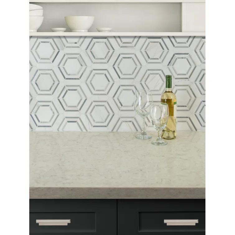 Bianco Dolomite 11" x 13" Polished Marble Mesh-Mounted Mosaic Sheet Tile