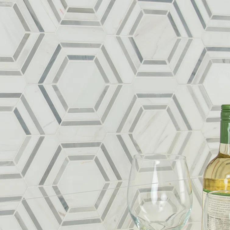 Bianco Dolomite 11" x 13" Polished Marble Mesh-Mounted Mosaic Sheet Tile