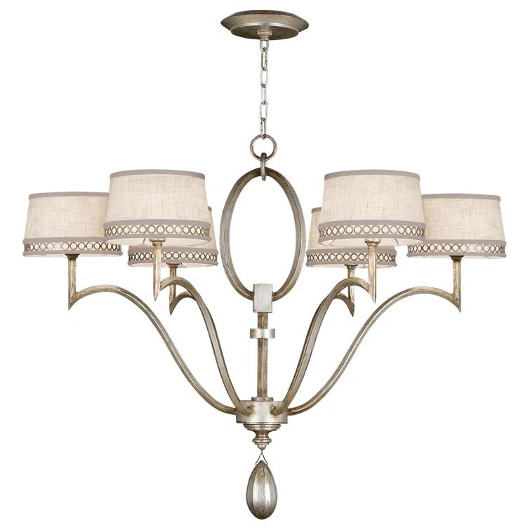 Elegant Silver Leaf 6-Light Chandelier with Crystal Accents