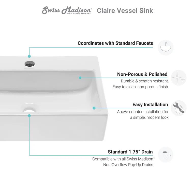 Claire 20 Rectangle Ceramic Vessel Sink