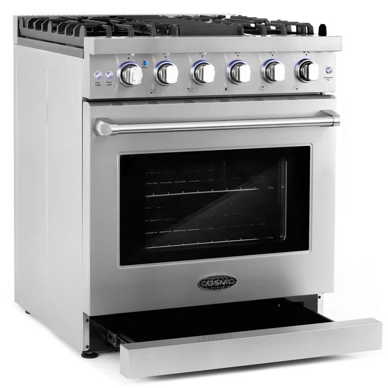 Cosmo 30 in. Haven Collection 4.5 cu. ft. Gas Range with 5 Sealed Burners, Convection Oven, Knob LED Lights, Stainless Steel