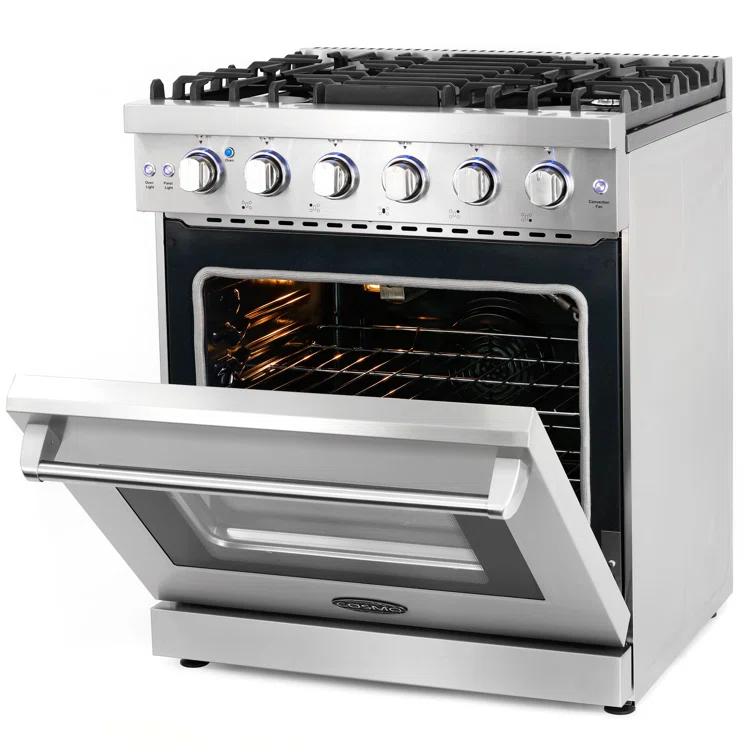 Cosmo 30 in. Haven Collection 4.5 cu. ft. Gas Range with 5 Sealed Burners, Convection Oven, Knob LED Lights, Stainless Steel