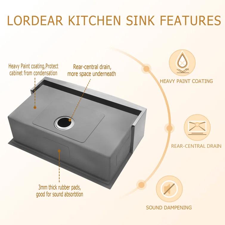 36 Farmhouse Sink Stainless Steel Kitchen Sink Apron Front Ledge Workstation Single Bowl Farm Sink