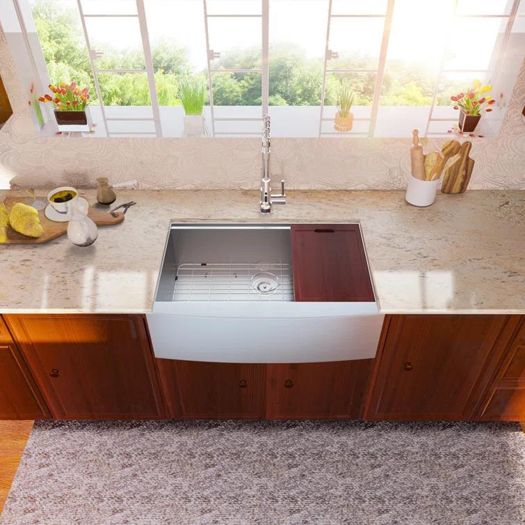36 Farmhouse Sink Stainless Steel Kitchen Sink Apron Front Ledge Workstation Single Bowl Farm Sink