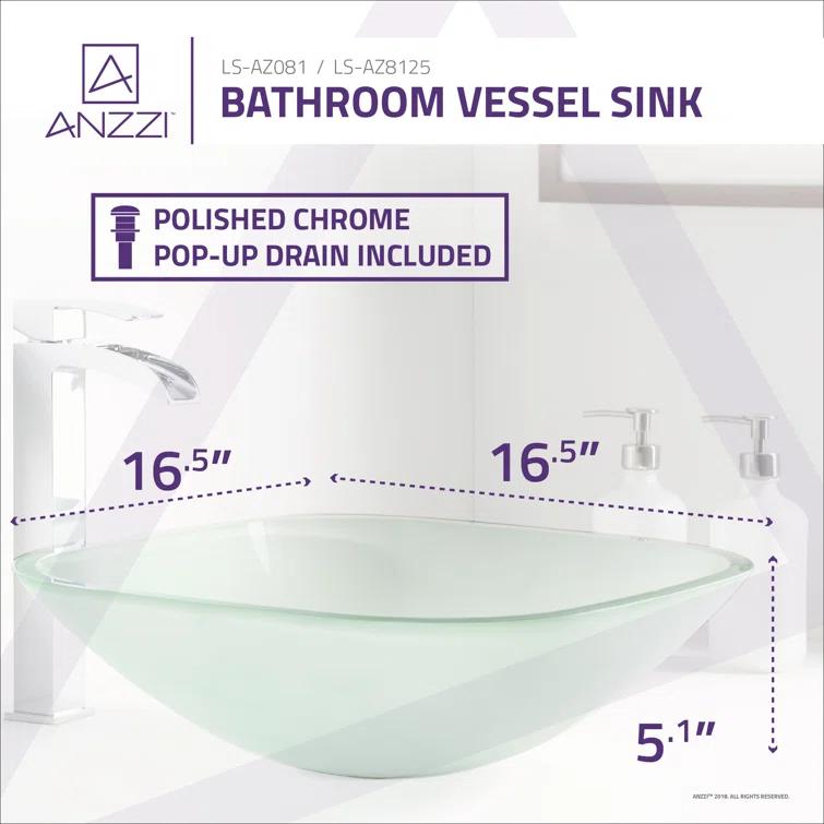 ANZZI LS-AZ8125 ANZZI Victor 16.5'' Matte Clear Tempered Glass Square Bathroom Sink