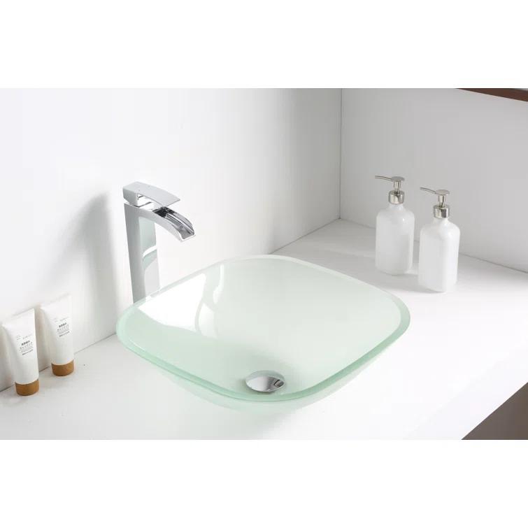 ANZZI LS-AZ8125 ANZZI Victor 16.5'' Matte Clear Tempered Glass Square Bathroom Sink