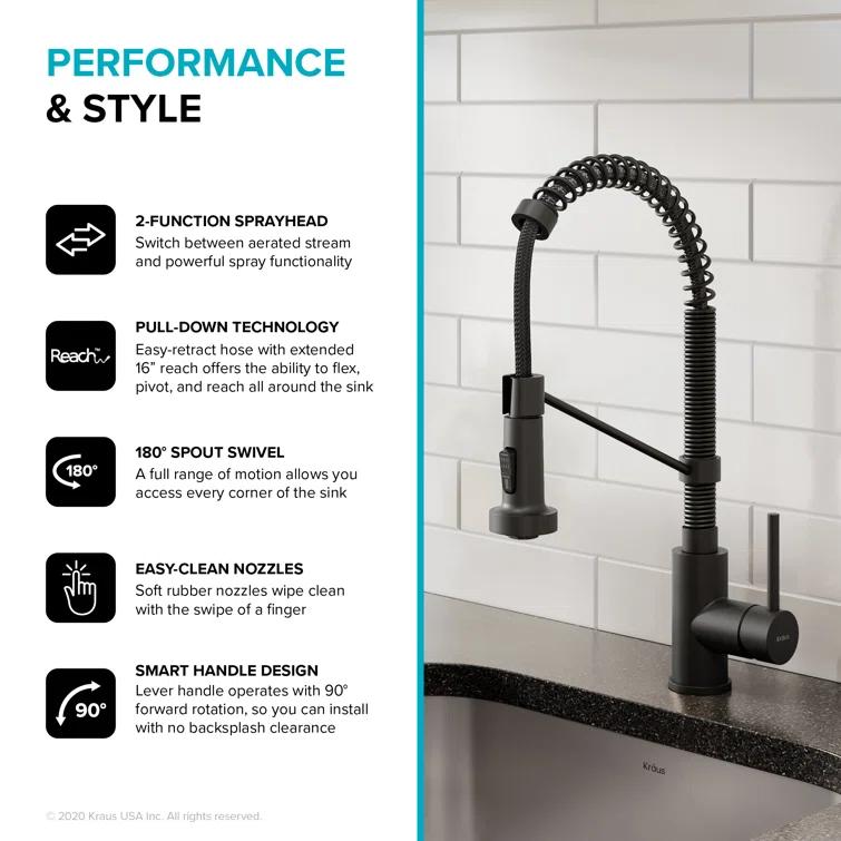 KRAUS Bolden Commercial Style 2-Function Single Handle Pull Down Kitchen Faucet