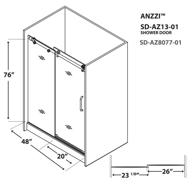 ANZZI SD-AZ13-01BN Madam Series 48" W x 76" H Single Sliding Semi-Frameless Shower Door