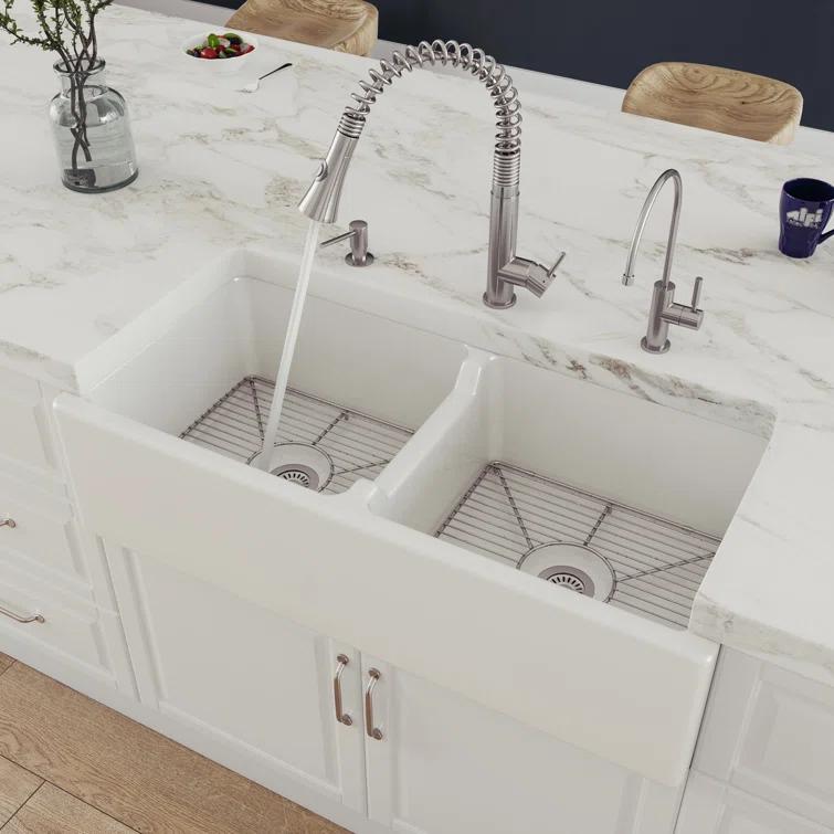 39.5'' L Farmhouse / Apron Double Bowl Fireclay Kitchen Sink