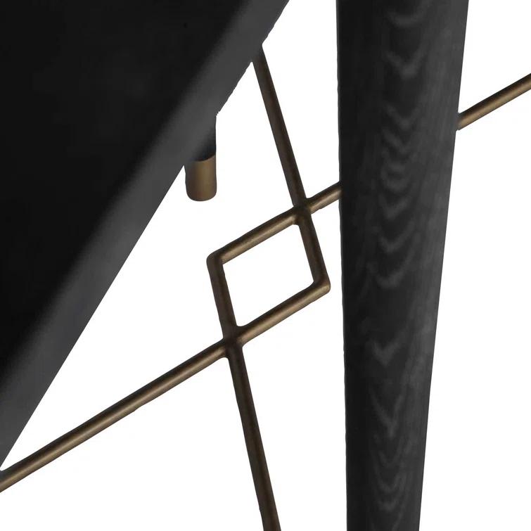 Fiona 64.5'' Black Cerused Oak and Brass Modern Console Table