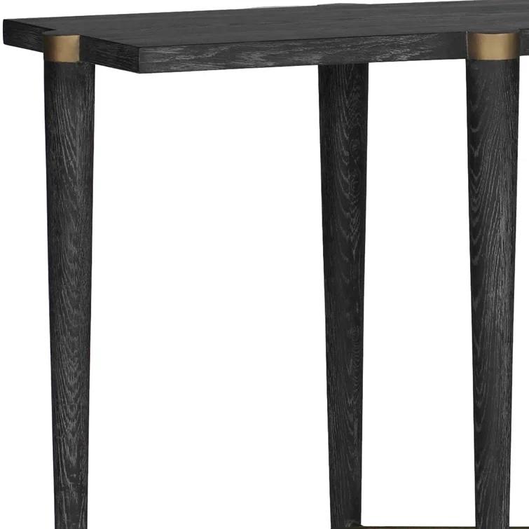 Fiona 64.5'' Black Cerused Oak and Brass Modern Console Table