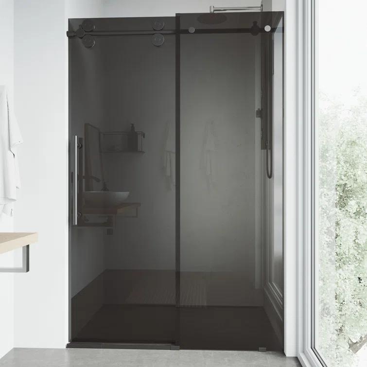VIGO Elan 56-60" W x 74" H Sliding Frameless Shower Door with 3/8" Tinted Glass VG6041MBBLK6074