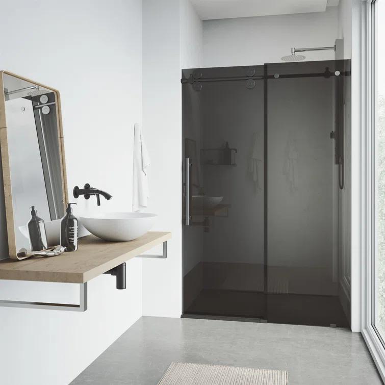 VIGO Elan 56-60" W x 74" H Sliding Frameless Shower Door with 3/8" Tinted Glass VG6041MBBLK6074