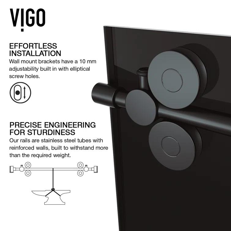 VIGO Elan 56-60" W x 74" H Sliding Frameless Shower Door with 3/8" Tinted Glass VG6041MBBLK6074