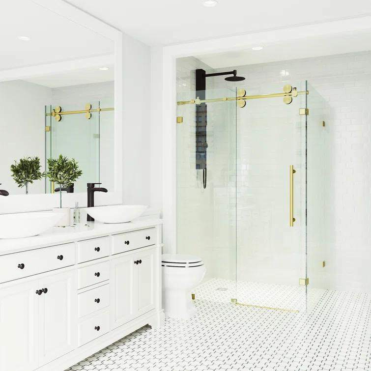 Winslow 46" W x 34" D x 74" H Sliding Frameless Shower Enclosure with 3/8Clear Glass