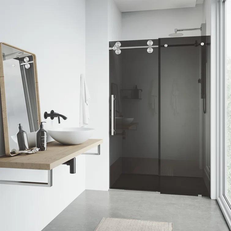 Elan 56-60" W x 74" H Sliding Frameless Shower Door with 3/8" Tinted Glass