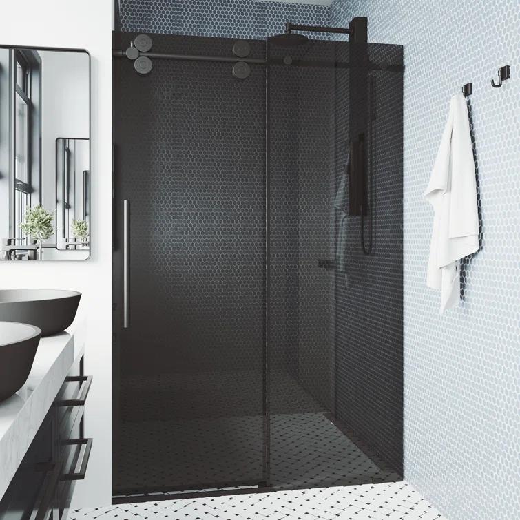 Elan 68-72" W x 74" H Sliding Frameless Shower Door with 3/8" Tinted Glass