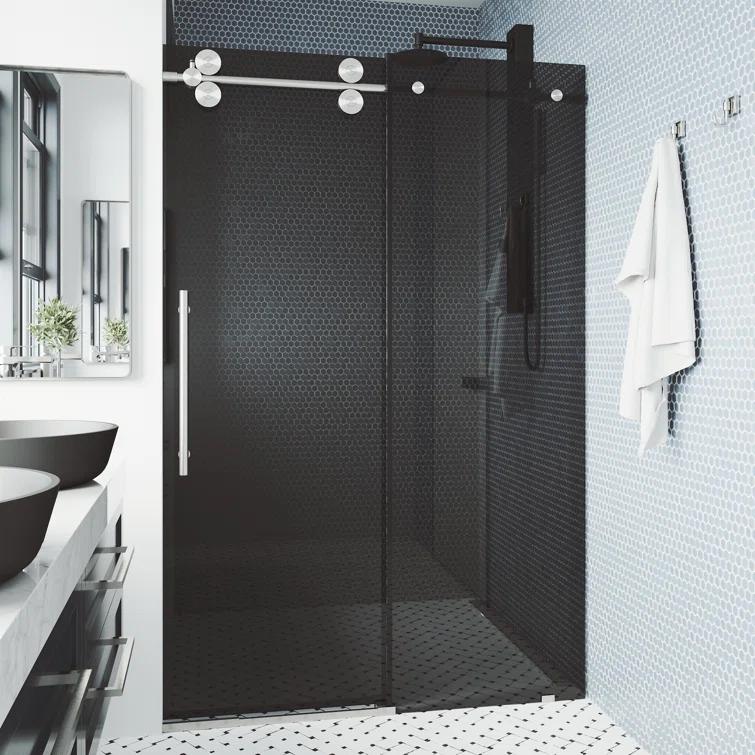 Elan 68-72" W x 74" H Sliding Frameless Shower Door with 3/8" Tinted Glass