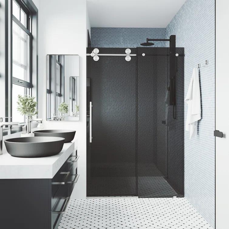 Elan 68-72" W x 74" H Sliding Frameless Shower Door with 3/8" Tinted Glass