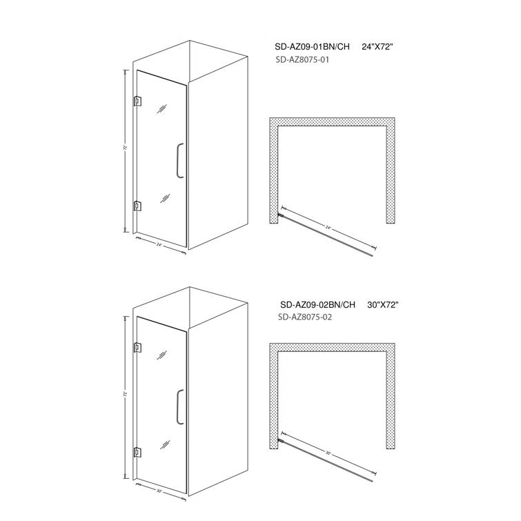 Fellow Series 30" x 72" Hinged Frameless Shower Door