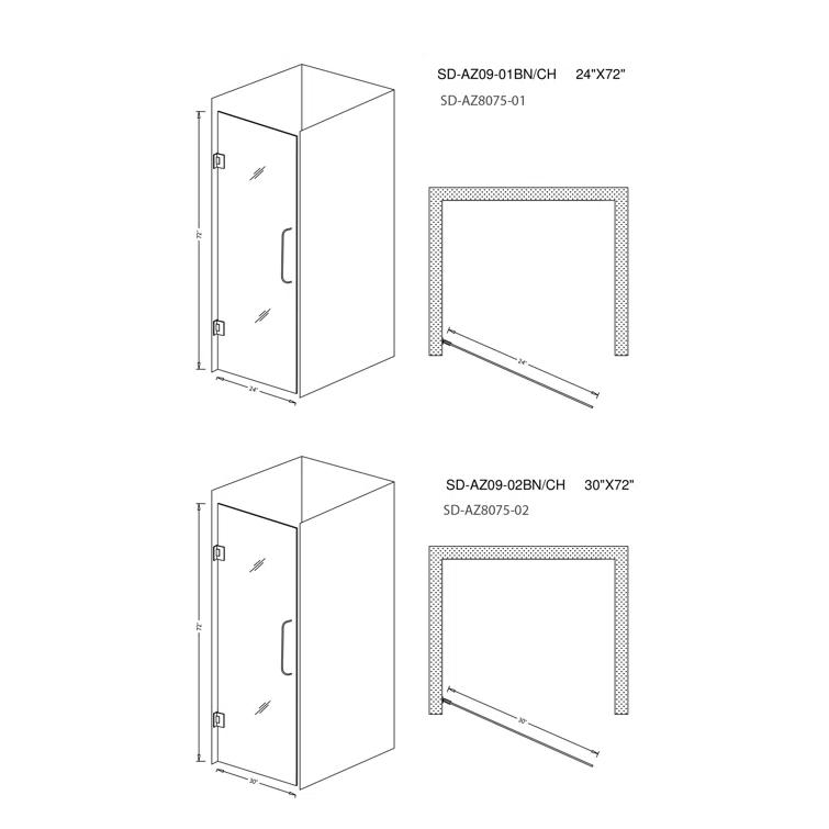 Fellow Series 30" x 72" Hinged Frameless Shower Door