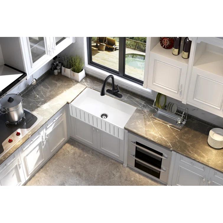 ANZZI Roine Series 30'' L Farmhouse / Apron Single Bowl Solid Surface Kitchen Sink K-AZ225-1A