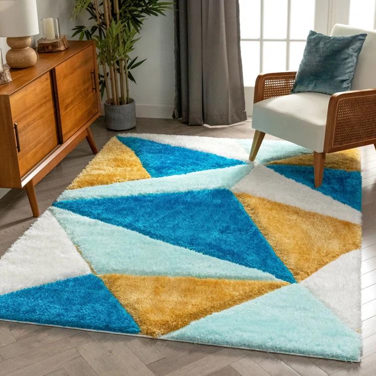 Cobina Geometric Shag Blue/Yellow Area Rug
