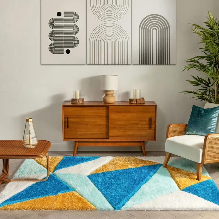 Cobina Geometric Shag Blue/Yellow Area Rug
