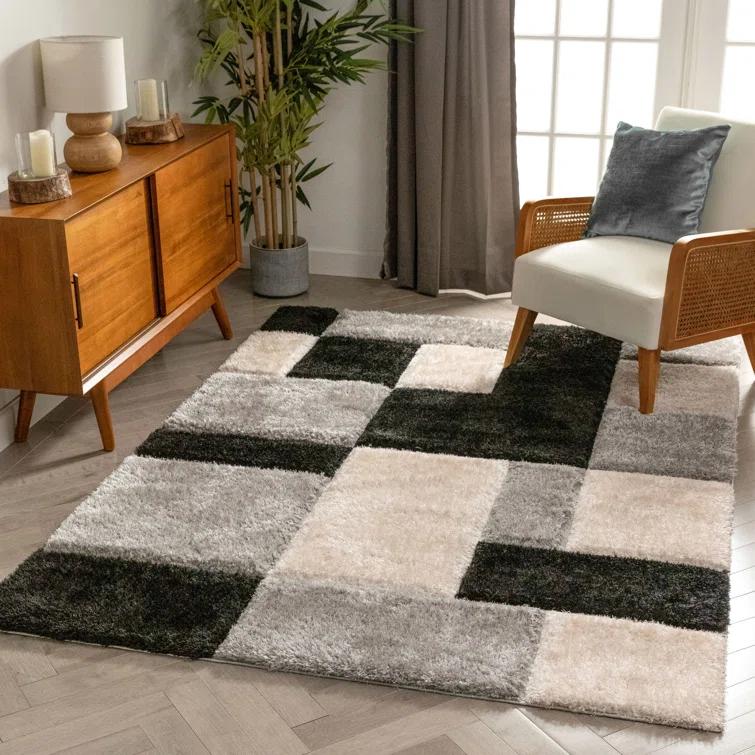 Cobina Geometric Shag Black/Gray Area Rug