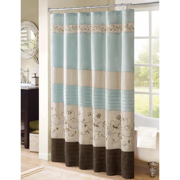 Madison Park Serene Faux Silk Embroidered Floral Shower Curtain