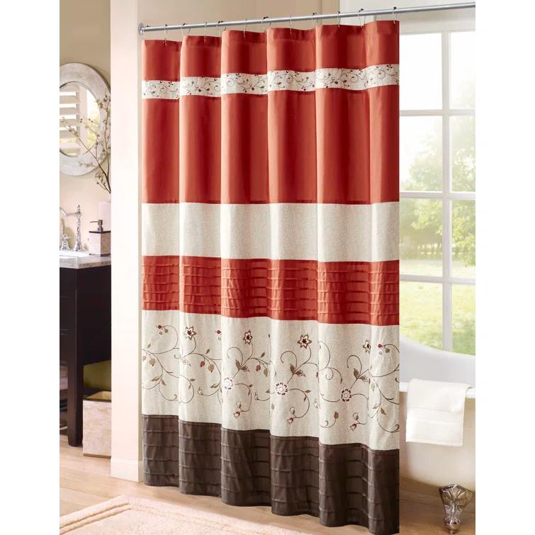 Madison Park Serene Faux Silk Embroidered Floral Shower Curtain