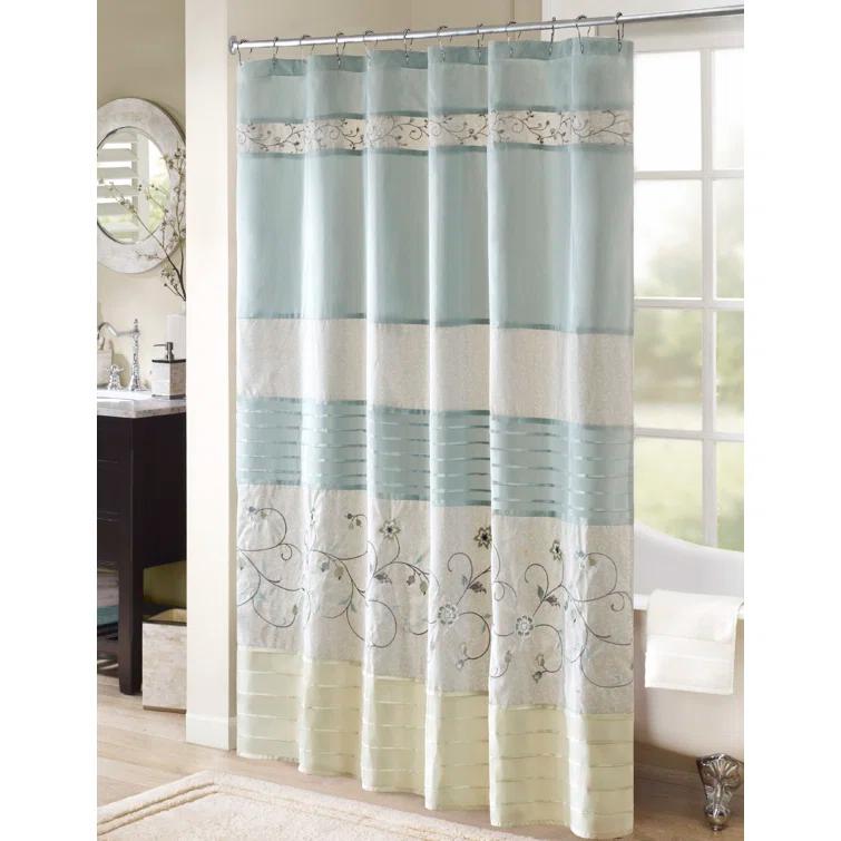 Madison Park Serene Faux Silk Embroidered Floral Shower Curtain