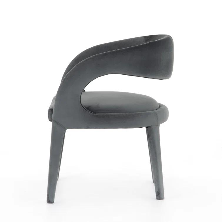 Charcoal Velvet Upholstered Arm Chair with Wood & Cane Accents