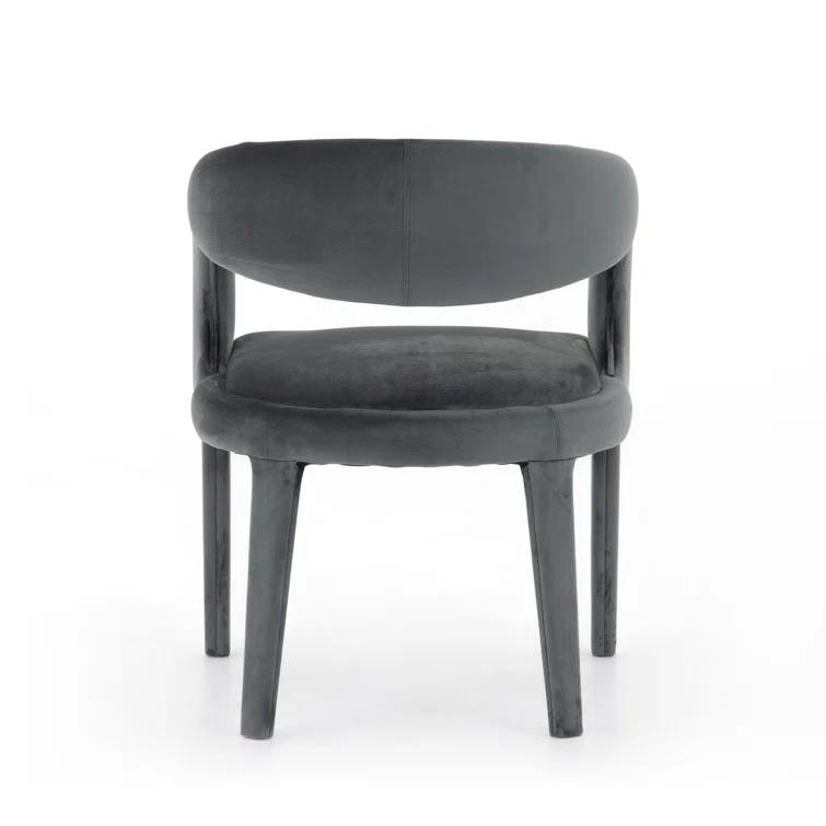 Charcoal Velvet Upholstered Arm Chair with Wood & Cane Accents