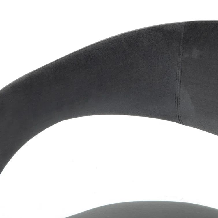 Charcoal Velvet Upholstered Arm Chair with Wood & Cane Accents