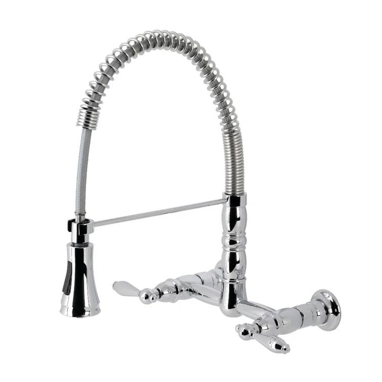 Kingston Brass GS1241AL Kingston Brass Heritage Double-Handle 2-Hole Wall-Mount Pre-Rinse Bridge Kitchen Faucet