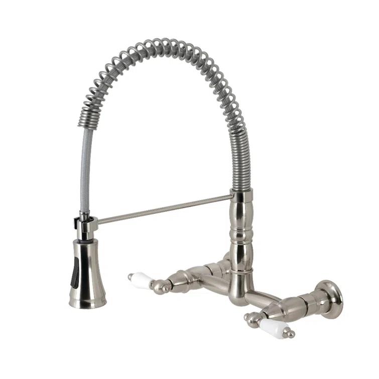 Kingston Brass Heritage Double-Handle 2-Hole Wall-Mount Pre-Rinse Bridge Kitchen Faucet & Reviews | Wayfair